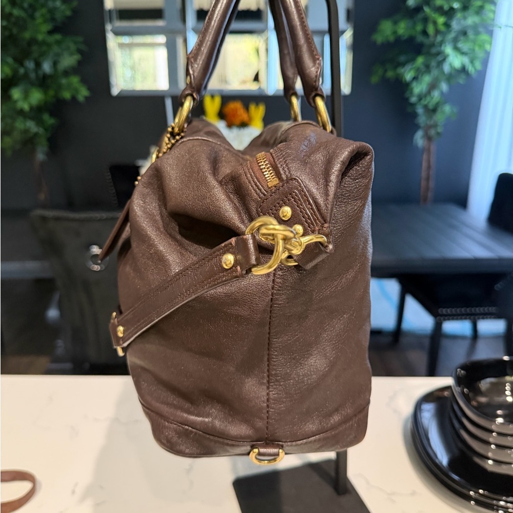 Coach Ashley in Dark Brown Leather Satchel with Gold Hardware - Picture 3 of 11